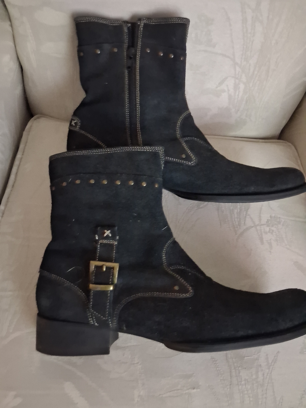 Men's Black Suede Ankle Boots with Side Buckle